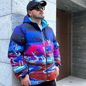 Cookie's Blue Patterned Puffer Jacket with Hood